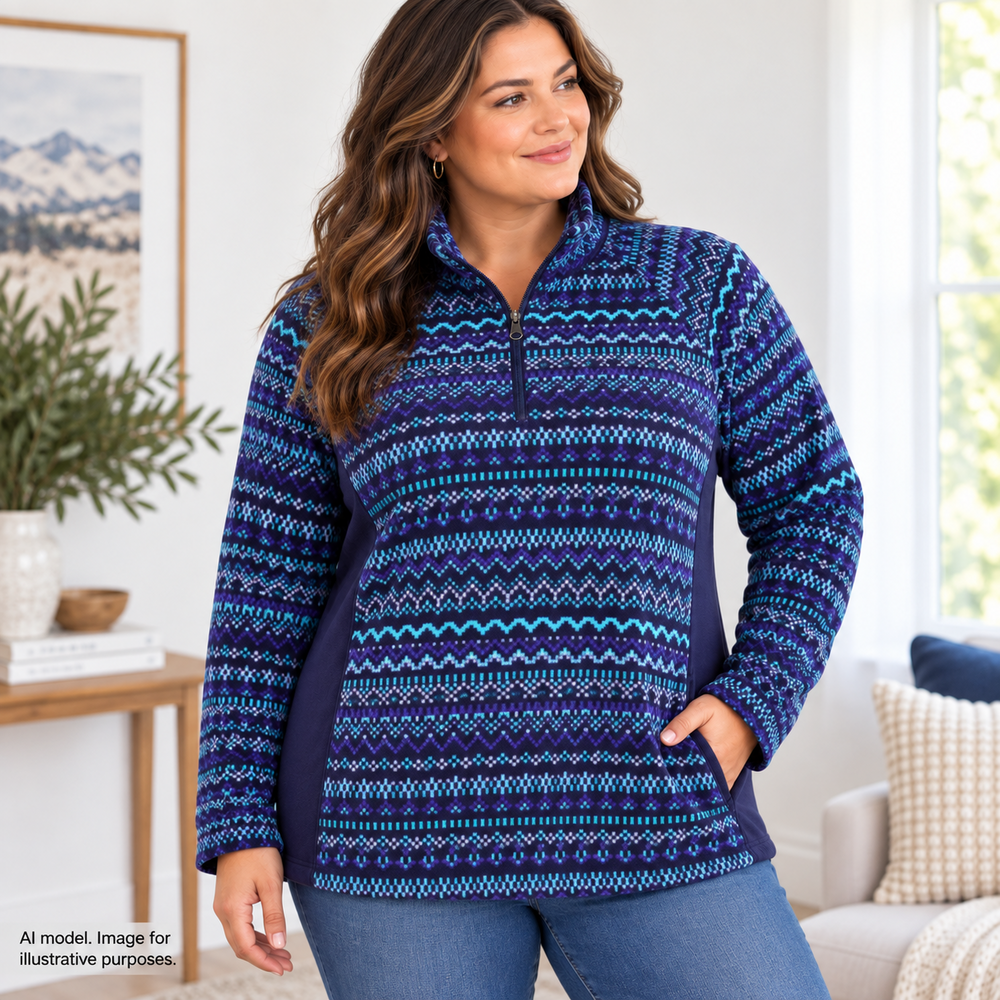 Columbia Pullover Womens XL Fair Isle Fleece Half Zip Outdoors Winter Sweater